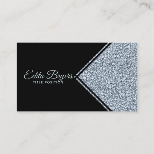Sprankelende Grijze Diamanten Glitter Visitekaartje (Voorkant)