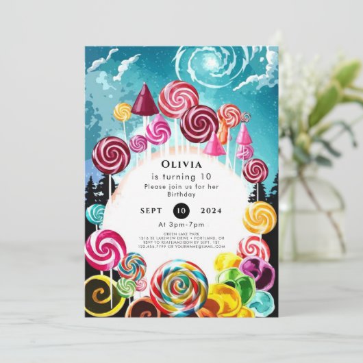 Sprankelende grillige Candyland Verjaardag Kaart (Staand voorkant)