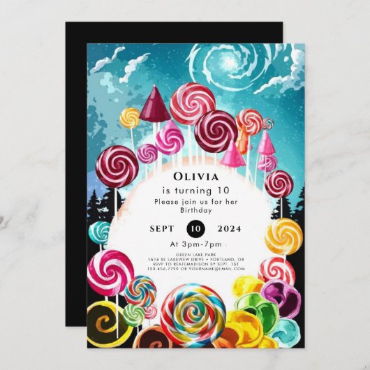 Sprankelende grillige Candyland Verjaardag Kaart (Voorkant / Achterkant)