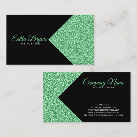 Sprankelende groene glitter visitekaartje (Voorkant / Achterkant)