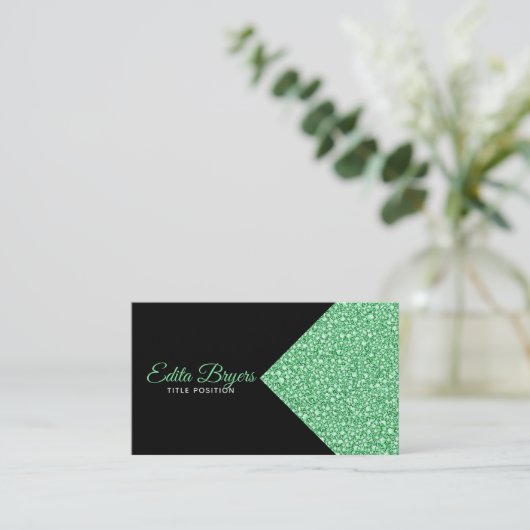 Sprankelende groene glitter visitekaartje (Staand voorkant)
