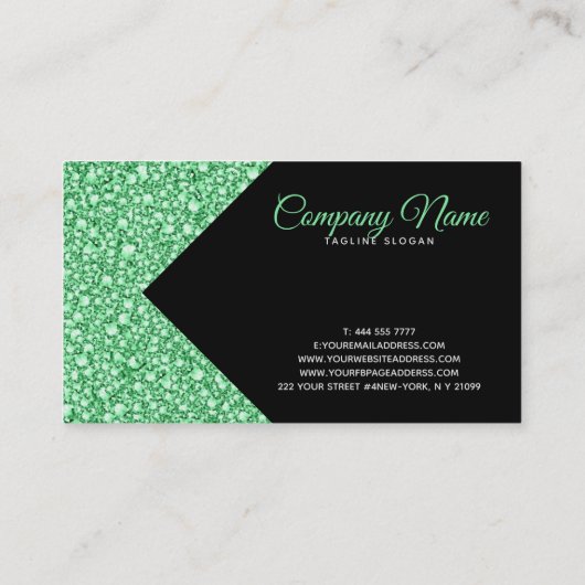 Sprankelende groene glitter visitekaartje (Achterkant)