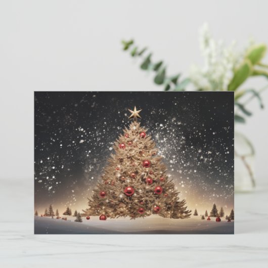 Sprankelende kerstboom 3 feestdagenkaart (Staand voorkant)