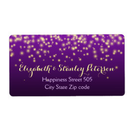 Sprankelende lichten in de lucht paarse bruiloft etiket