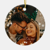 Sprankelende Lichten Onze Eerste Kerstmis Ronde Fo Keramisch Ornament (Voorkant)