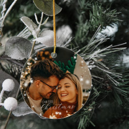 Sprankelende Lichten Onze Eerste Kerstmis Ronde Fo Keramisch Ornament