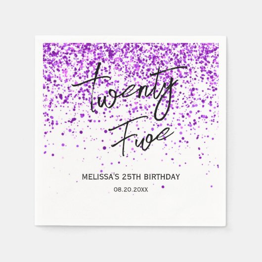 Sprankelende Paarse glitter wit elke leeftijd Verj Servet (Voorkant)