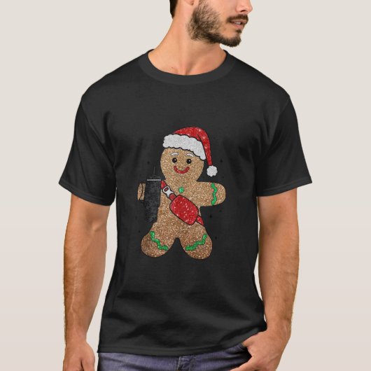 Sprankelende Print Rode Santa Gingerbread Man Merr T-shirt (Voorkant)