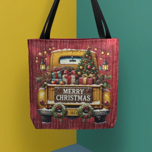Sprankelende rode glitter met geel  truck tote bag