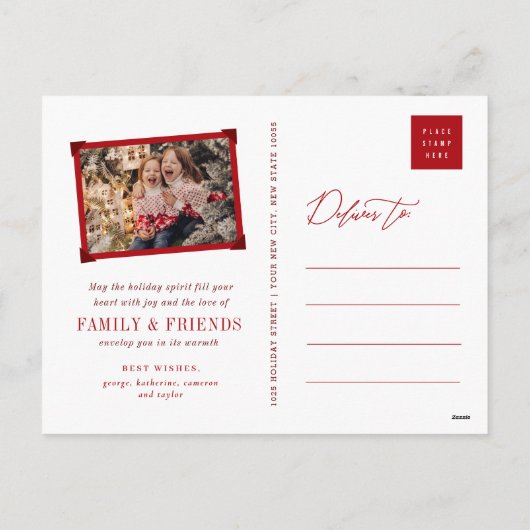 Sprankelende Rode Kerstboom Abstracte Swirls Chic Feestdagenkaart (Achterkant)