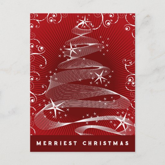 Sprankelende Rode Kerstboom Abstracte Swirls Chic Feestdagenkaart (Voorkant)