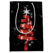 Sprankelende rode lint kerstboom medium cadeauzakje (Voorkant)