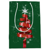 Sprankelende rode lint kerstboom medium cadeauzakje (Voorkant)