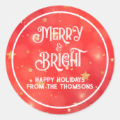 Sprankelende rode ster Merry & Bright Ronde Sticker (Voorkant)