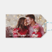 Sprankelende Rode Ster Vrolijk Helder Kerstmis Cadeaulabel (Voorkant (Horizontaal))