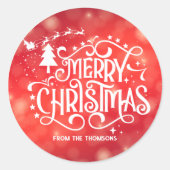 Sprankelende Rode Ster Vrolijk Kerstfeest Ronde Sticker (Voorkant)