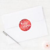 Sprankelende Rode Ster Vrolijk Kerstfeest Ronde Sticker (Envelop)