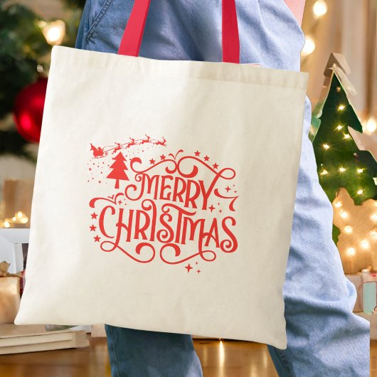 Sprankelende Rode Ster Vrolijk Kerstfeest Tote Bag