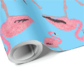 Sprankelende roze flamingo glitter hart cadeaupapier (Rol Hoek)