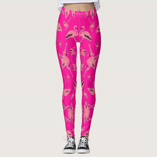 Sprankelende roze flamingo glitter hart leggings (Voorkant)