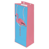 Sprankelende roze flamingo wijn cadeautas (Achterkant Gekanteld)