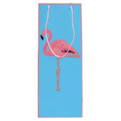 Sprankelende roze flamingo wijn cadeautas (Achterkant)
