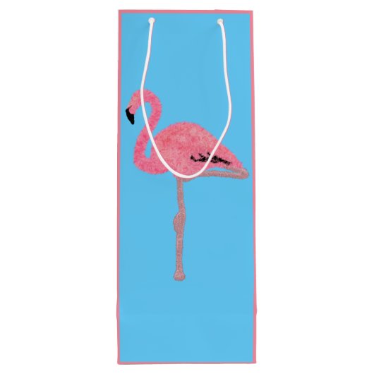 Sprankelende roze flamingo wijn cadeautas (Achterkant)
