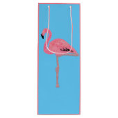 Sprankelende roze flamingo wijn cadeautas (Voorkant)