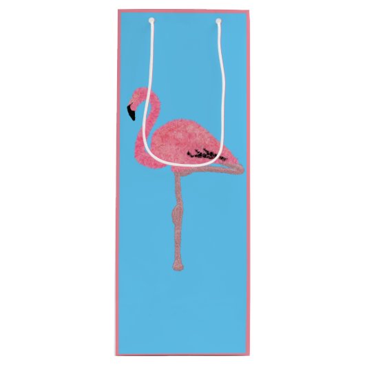 Sprankelende roze flamingo wijn cadeautas (Voorkant)