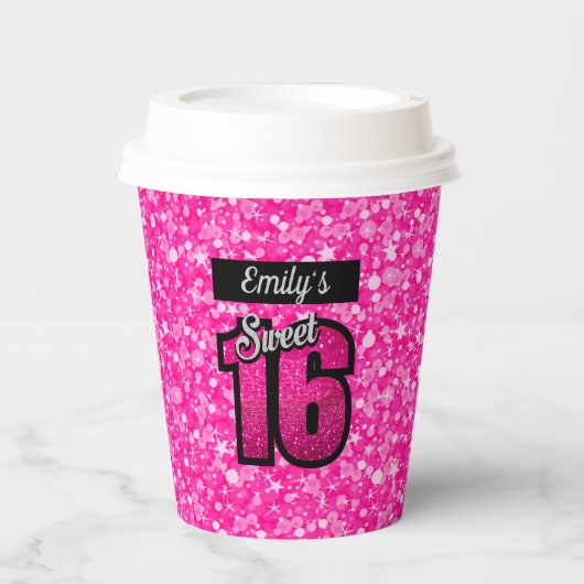 Sprankelende roze Glitter Paper Cup Papieren Bekers (Voorkant)