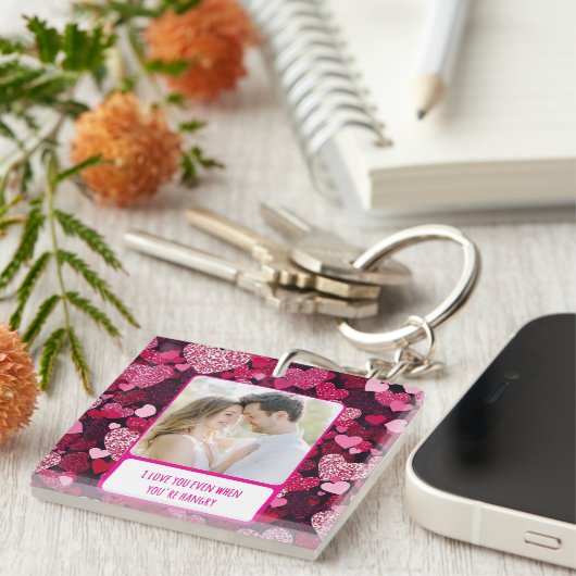 Sprankelende roze harten als je boos bent sleutelhanger (Voorkant Rechts)