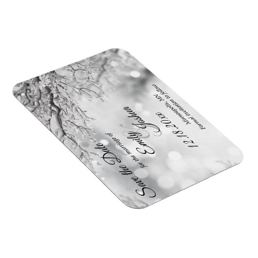 Sprankelende Sneeuw & Ijs Winter Bruiloft Save the Magneet (Rechterzijde)