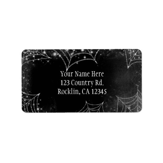 Sprankelende spinnenwebben Halloween Feestuitnodig Etiket (Voorkant)