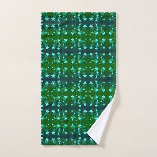 Sprankelende sterren boven groen & blauw mesh kleu bad handdoek (Handdoek)