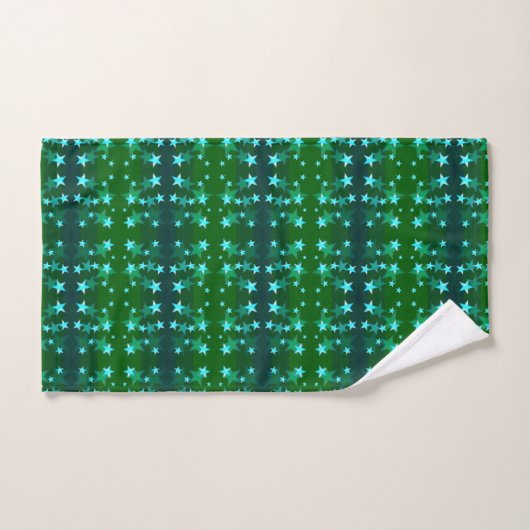 Sprankelende sterren boven groen & blauw mesh kleu bad handdoek (Handdoek)