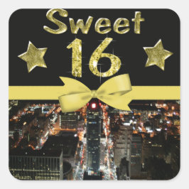 Sprankelende sterren Sweet 16 in stadslichten Vierkante Sticker