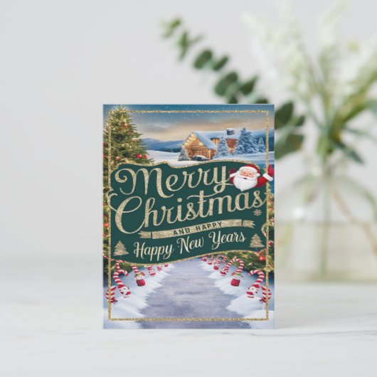 Sprankelende wensen: een vrolijk kerstfeest briefkaart (Staand voorkant)