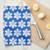 Sprankelende witte sneeuwvlokken blauwe achtergron theedoek (Quarter Fold)