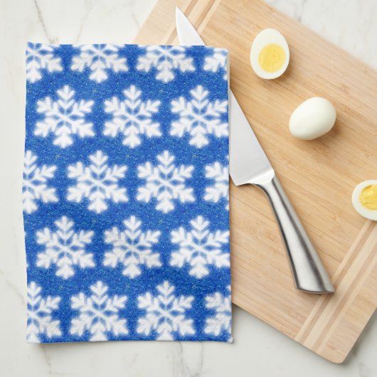 Sprankelende witte sneeuwvlokken blauwe achtergron theedoek (Quarter Fold)