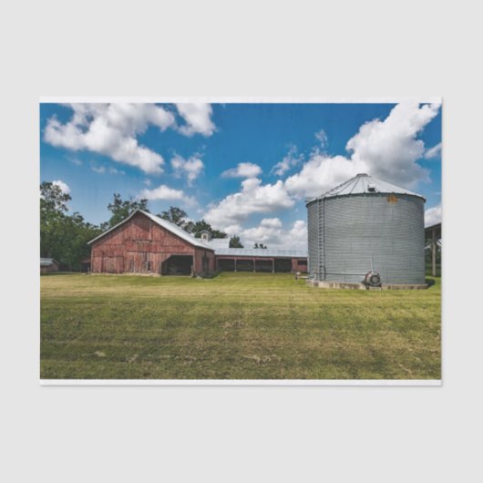 Sprawling Rode Paardenschuur en Enorme Graansilo Tissuepapier (Voorkant)