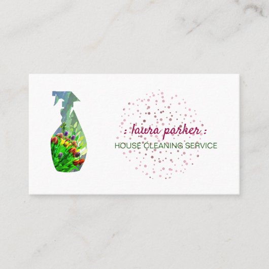 Spray Bottle Floral Cleaning Service Garden Visitekaartje (Voorkant)