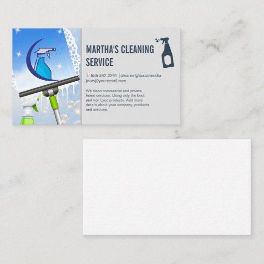 Spray Cleaning Logo | Window Squeegee Soap | Maid Visitekaartje (Voorkant / Achterkant)