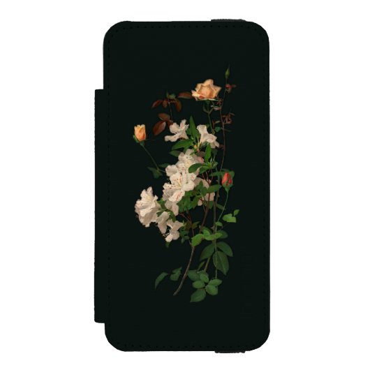  Spray of Flowers op Zwart Incipio iPhone Portemonnee Hoesje (Voorkant Agenda)
