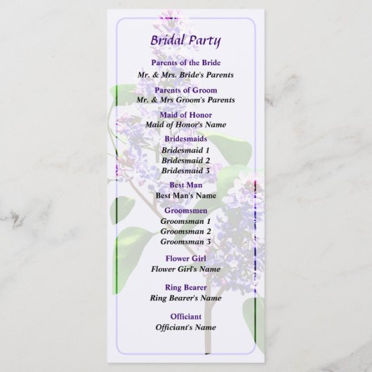 Spray of Lilacs Wedding Programme Programmakaart (Achterkant)