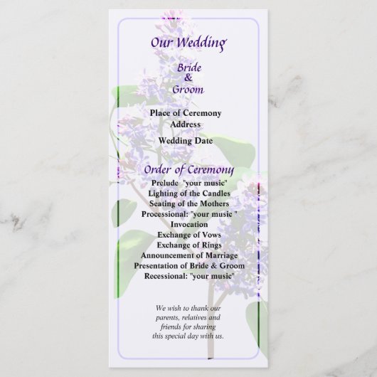 Spray of Lilacs Wedding Programme Programmakaart (Voorkant)
