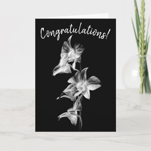 Spray of Orchids Black & White - Gefeliciteerd Kaart (Voorkant)