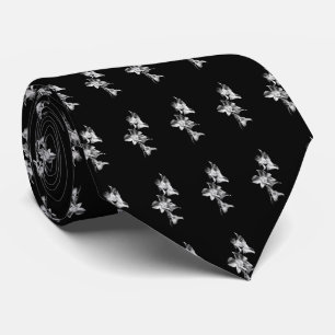 Spray of Orchids in Black and White Stropdas