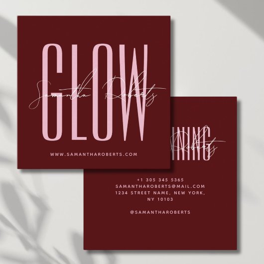 Spray tan gloed moderne typografie script rood vierkante visitekaartje