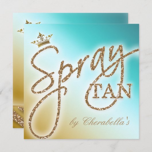 Spray Tan Gold Glitter Crown Salon Invitation Kaart (Voorkant / Achterkant)