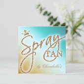 Spray Tan Gold Glitter Crown Salon Invitation Kaart (Staand voorkant)